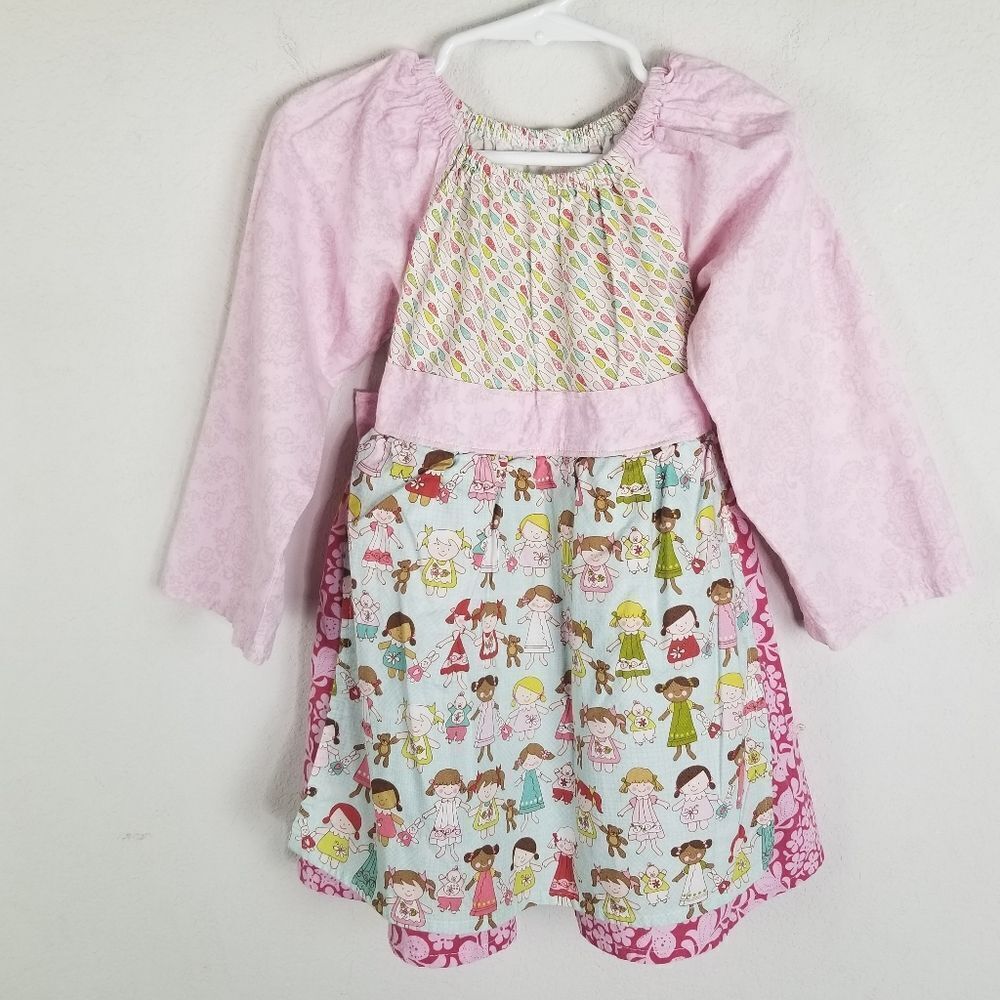 Handmade Long Sleeve Pink‎ Bibbed Dress